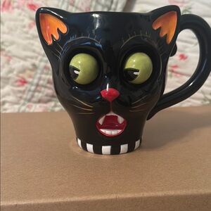 Retired Department 56 Halloween Black Cat Mug with Orange Ears